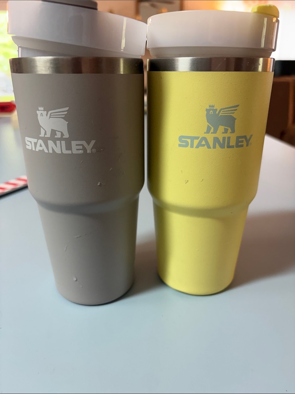 Stanley Travel Tumblers in Gray & Yellow 14oz no straws